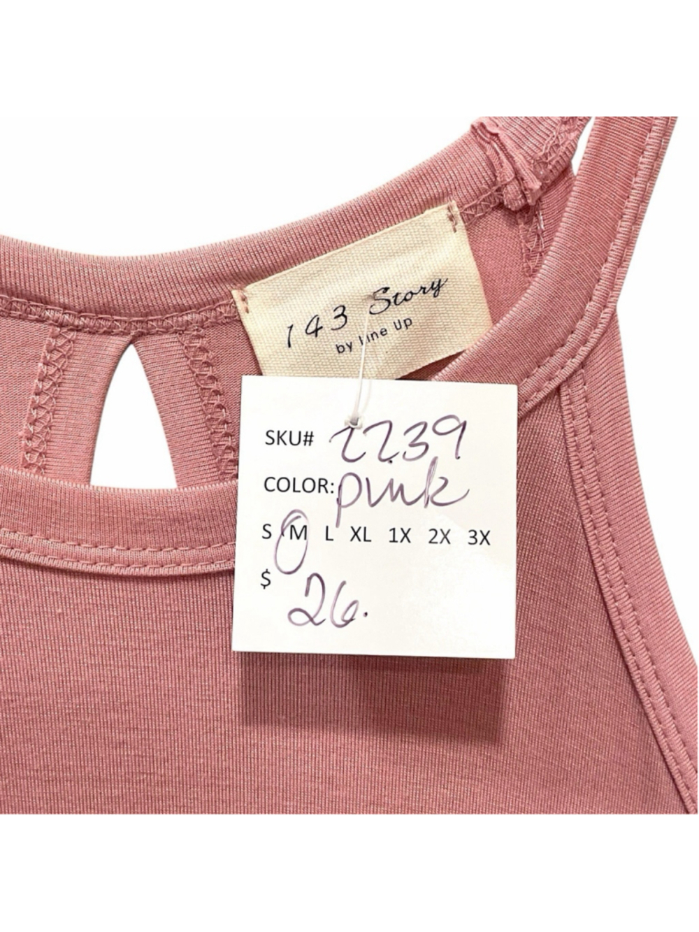 143 Story by Line Up Women Medium Tank Top High Neck Flowy Keyhole Back Pink NEW - Picture 5 of 10